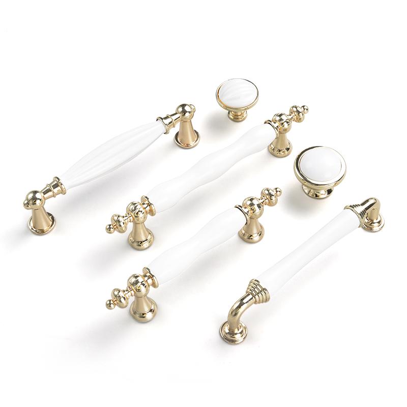 Oukali Classical Furniture Cabinet Handle Kitchen Drawer Ceramic White Handle Wardrobe Zinc Pull Handles