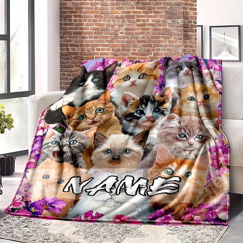 Cats Among Flowers Customize Your Name Blanket Warm Comfortable And Soft Blankets Are Suitable For Home Lunch Break Blanket Office Sofa Sofa Gift To