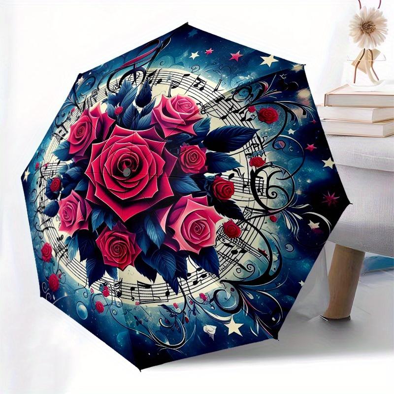 1pc Music Notes Rose Floral Design Umbrella with Plastic Handle,Suitable for All Seasons Home Travel Outdoor UmbrellaM1333