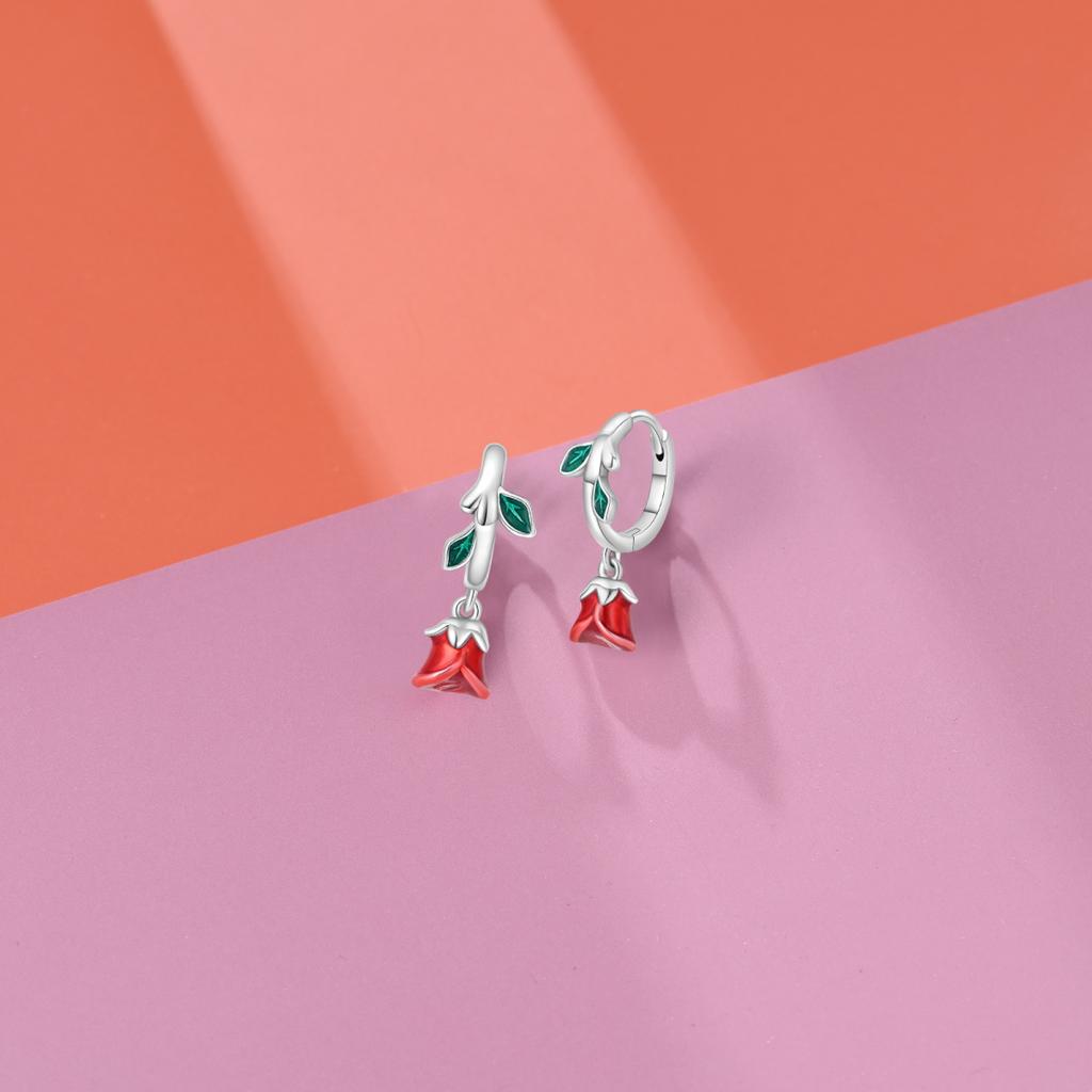 Red Series 925 Silver Apple Strawberry Cherry Rose Ladybug Wine Glass Earrings Fun Birthday Party Gifts