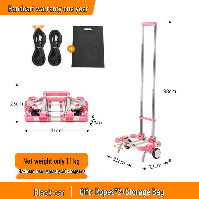 Kompakt hopfällbar vagn: Liten handkärra, Bagage- och lastvagn, Bärbar shoppinglösning.