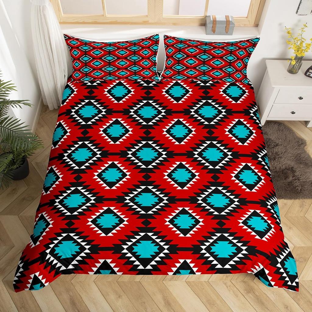 Southwestern Native Duvet Cover Full Bohemian Western Bedding Set Rustic Aztec Comforter Cover Tribal Ethnic Geometric Bed Set