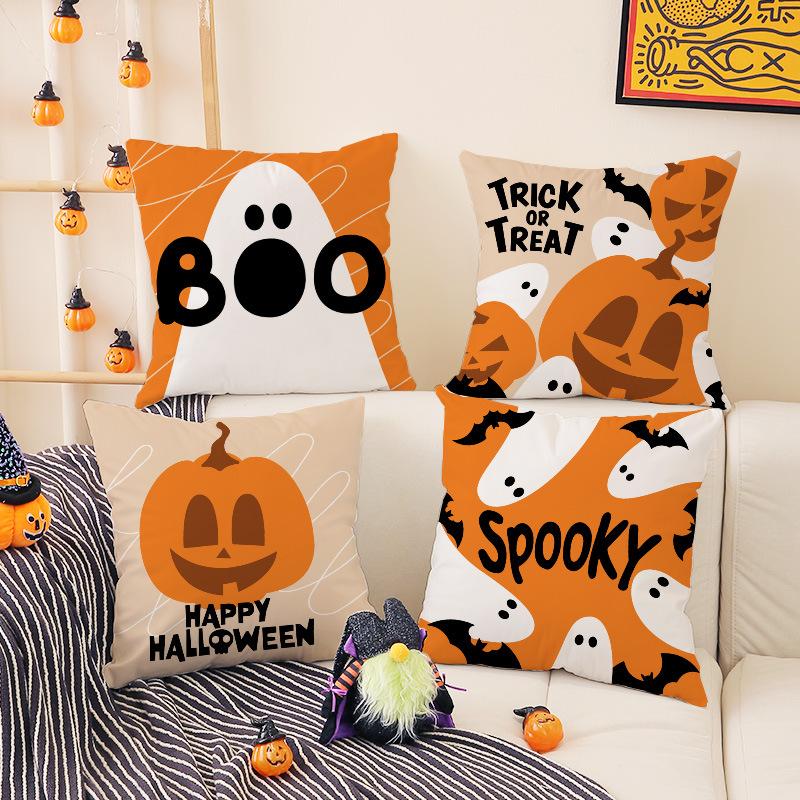 Halloween Funny Pillow Cover Short Plush Pumpkin Print Cushion Indoor Holiday Decoration Sofa Cushion