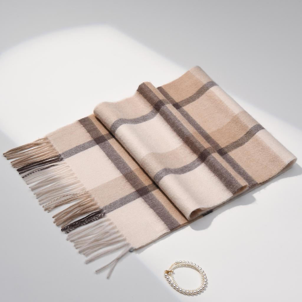 Winter 100% Cashmere Scarf Women Tassels Warmer Shawls And Wraps Echarpe Pashmina Ladies Camel Plaid Scarves