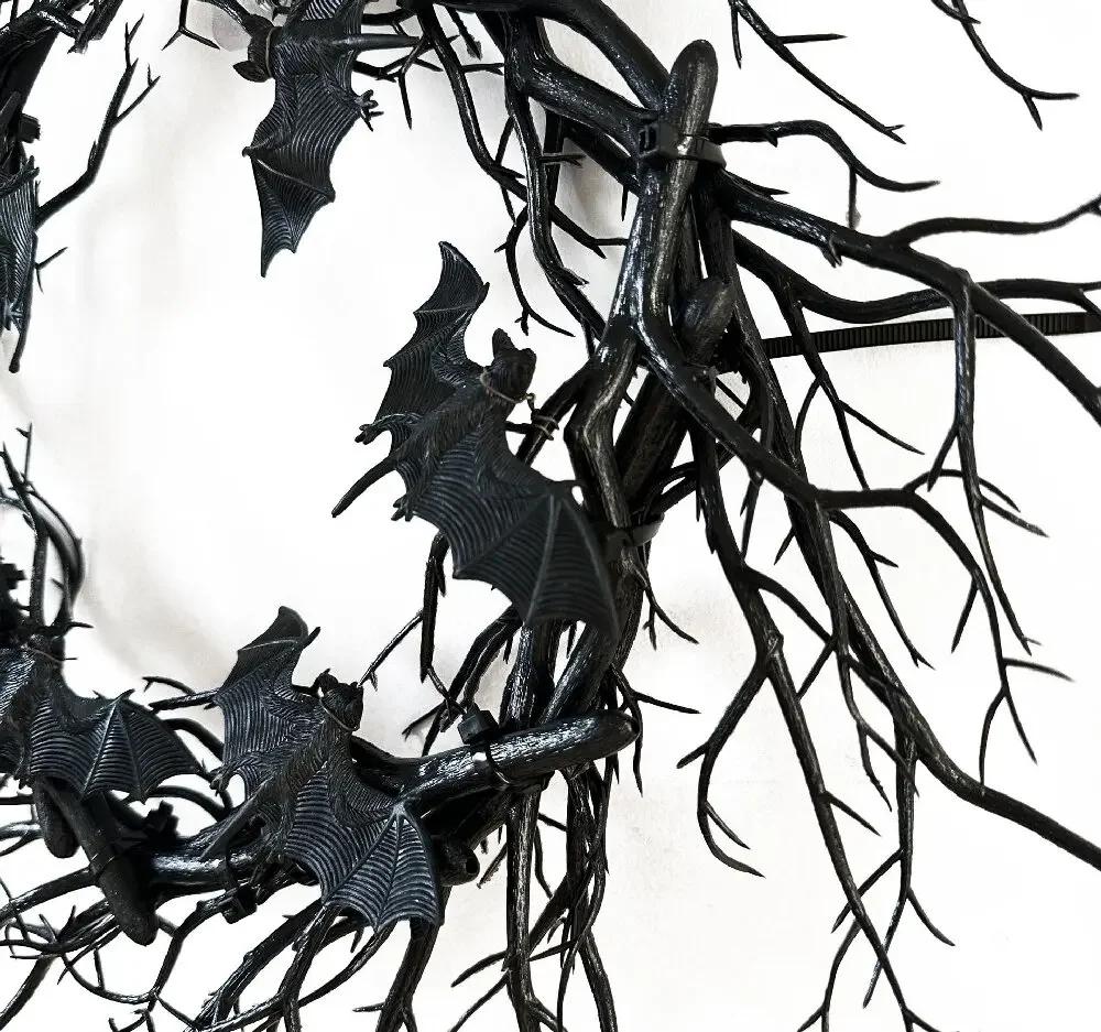 2025 New 45cm Halloween Wreath Bat Black Branch Wreaths With Red LED Light Wreaths For Doors Window Flower Garland Halloween Dec