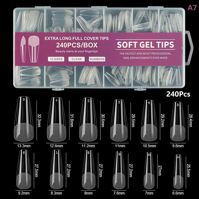 240/600Pcs Short Coffin Nail Tips Half Matte False Tips Full Cover Soft Gel Coffin Shaped Acrylic Nail Tips Clear