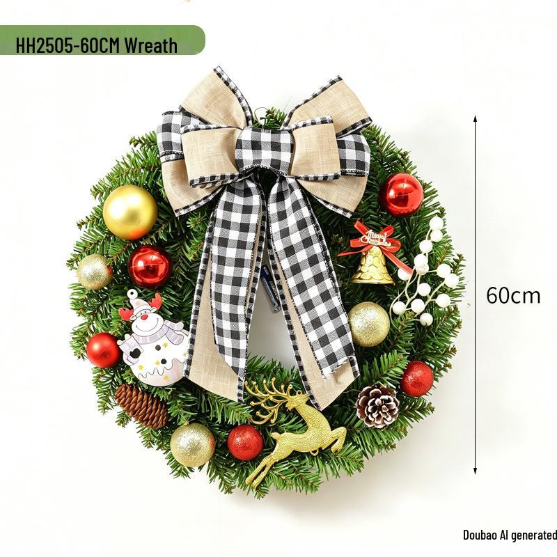 Plaid Bow Christmas Wreath Decoration for Door and Event Scene