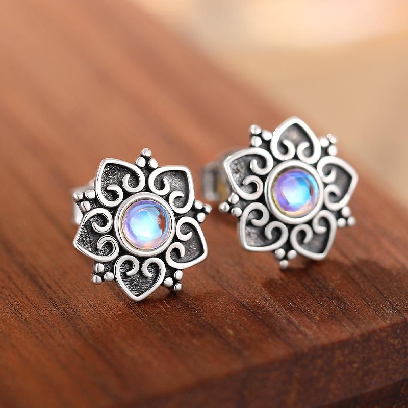 Real  Sterling Silver Vintage Flower Women’s Stud Earrings Aesthetic Elegant Ear Accessories Exquisite Party Jewelry