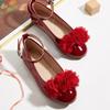 Girls' 2026 Spring Leather Round-Toe Princess Shoes with Floral Design