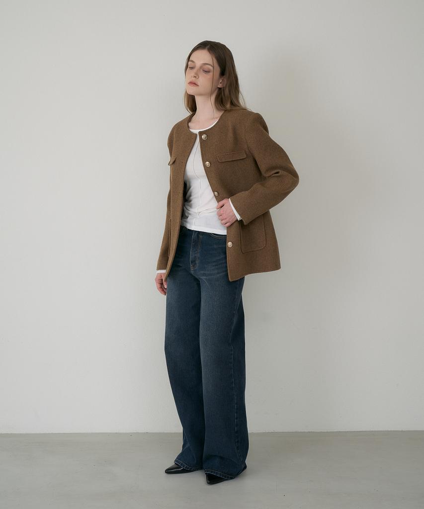 DEHEVE Classic Wool Collarless Jacket [Brown]