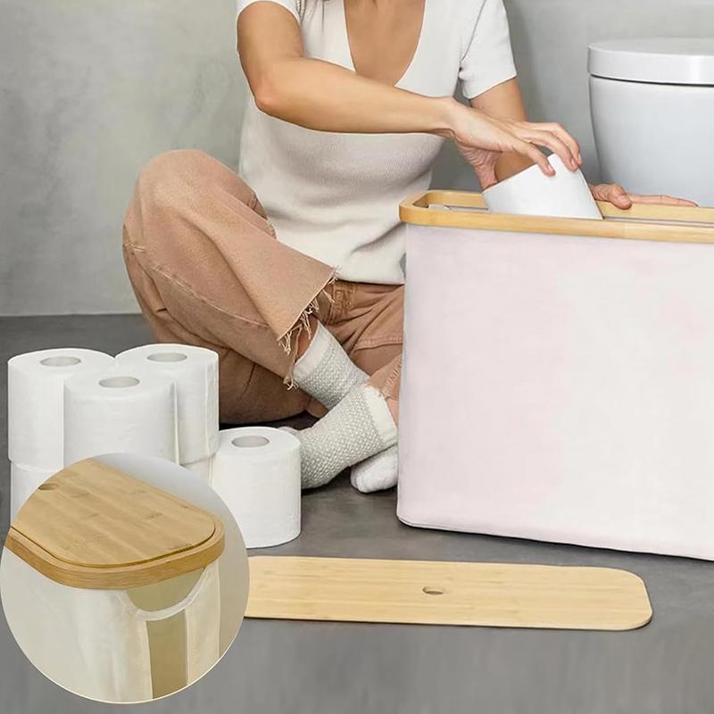 Large Bamboo Toilet Paper Storage Organizer With Bamboo Lid Cabinet Toilet Paper Basket For Bathroom