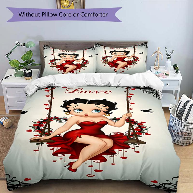 3pcs Duvet Cover Set (1*Duvet Cover + 2*Pillowcase, Without Core),Betty Boop Print Bedding Set, Bedroom Decor, All‑Season, Birthday Gift