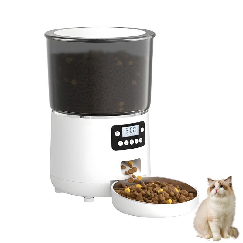 

Key Button Version Large Capacity 4L Pet Food Feeder USB Operated Automatic Feeding Schedule Safe ABS Plastic Design белый