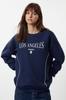 Women's Fashionable Stylish Sweatshirt Navy Blue Slogan Printed Oversize Wide Fit Thick Inside Fleece Knitted Sweatshirt