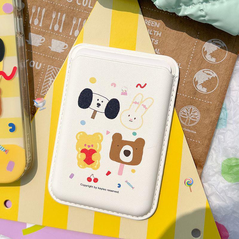 Rabbit Bear MAGsafe-Compatible Leather Card Holder for Apple Phone Cases Single Card Holder