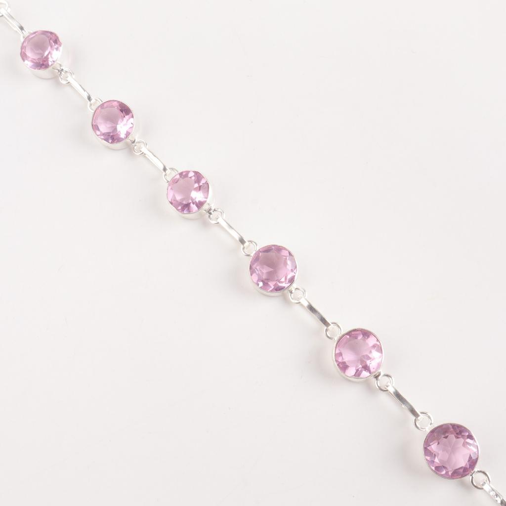 Morganite Gemstone 925 Sterling Silver Jewelry Handmade Bracelet Gift For Wife RB-14-8