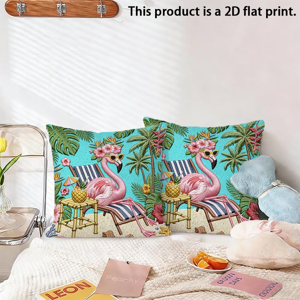 2Pcs Tropical Flamingo Throw Pillow Covers Summer Beach Vibes Decorative Cushion Cases For Sofa Bedroom Outdoor Patio