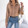 Women Pleated Front Button Down Long Sleeve Blouse