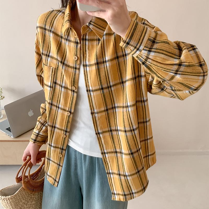 New plaid shirt women's spring and autumn Hong Kong style loose trend high street jacket American retro design fashion shirt