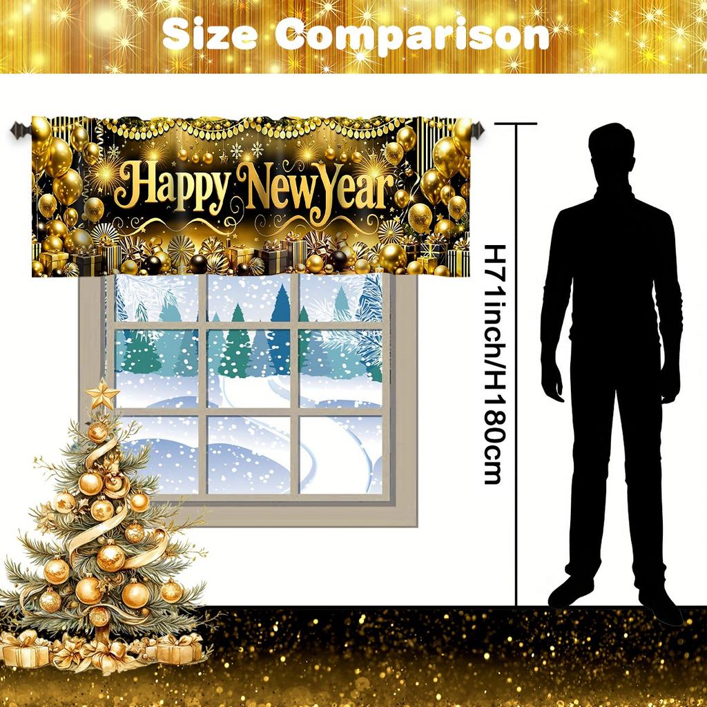 2026 Happy New Year Short Curtains Valances Fireworks&Balloons Windows Treatments New Year Decorations for Home Kitchen Bathroom
