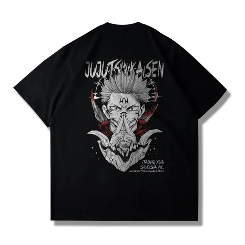 Men's Cotton T-Shirt 2024 Y2k Retro Cotton Short Sleeve Shirt Jujutsu Kaisen Ryomen Sukuna Japanese Anime Print T-Shirt