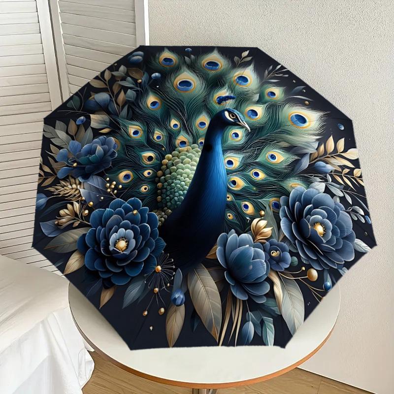 1PC Peacock Flowers Automatic Open/Close Umbrella with Windproof, 8-Rib Sturdy Canopy, Durable Ribs, Fashionable Design,1287a