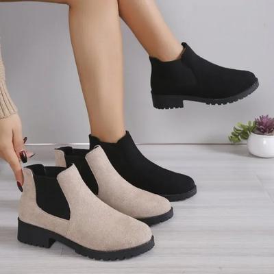 Spring Autumn Women's Square Heel Ankle Boots Elastic Band Round Toe Platform Boots for Women Ladies Flat Bottom Casual Shoes
