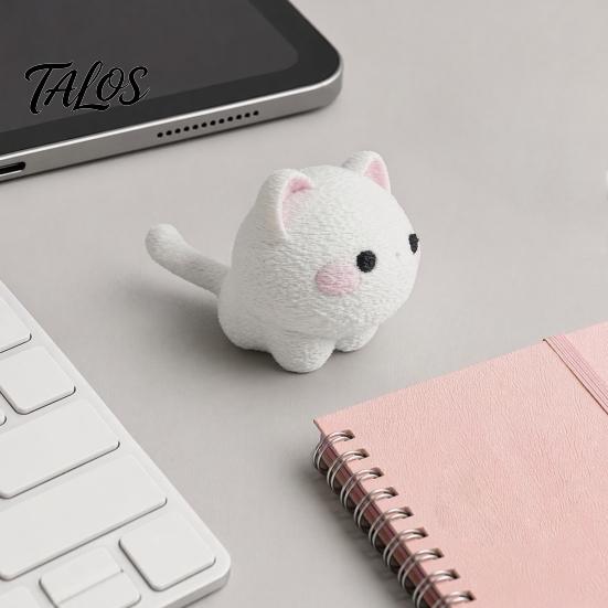 3D Printed Mini Cat Figurine, Cartoon White Kitten Decorative Statue, Modern Animal Sculpture for Desk Decoration, Gift for Pet Lovers