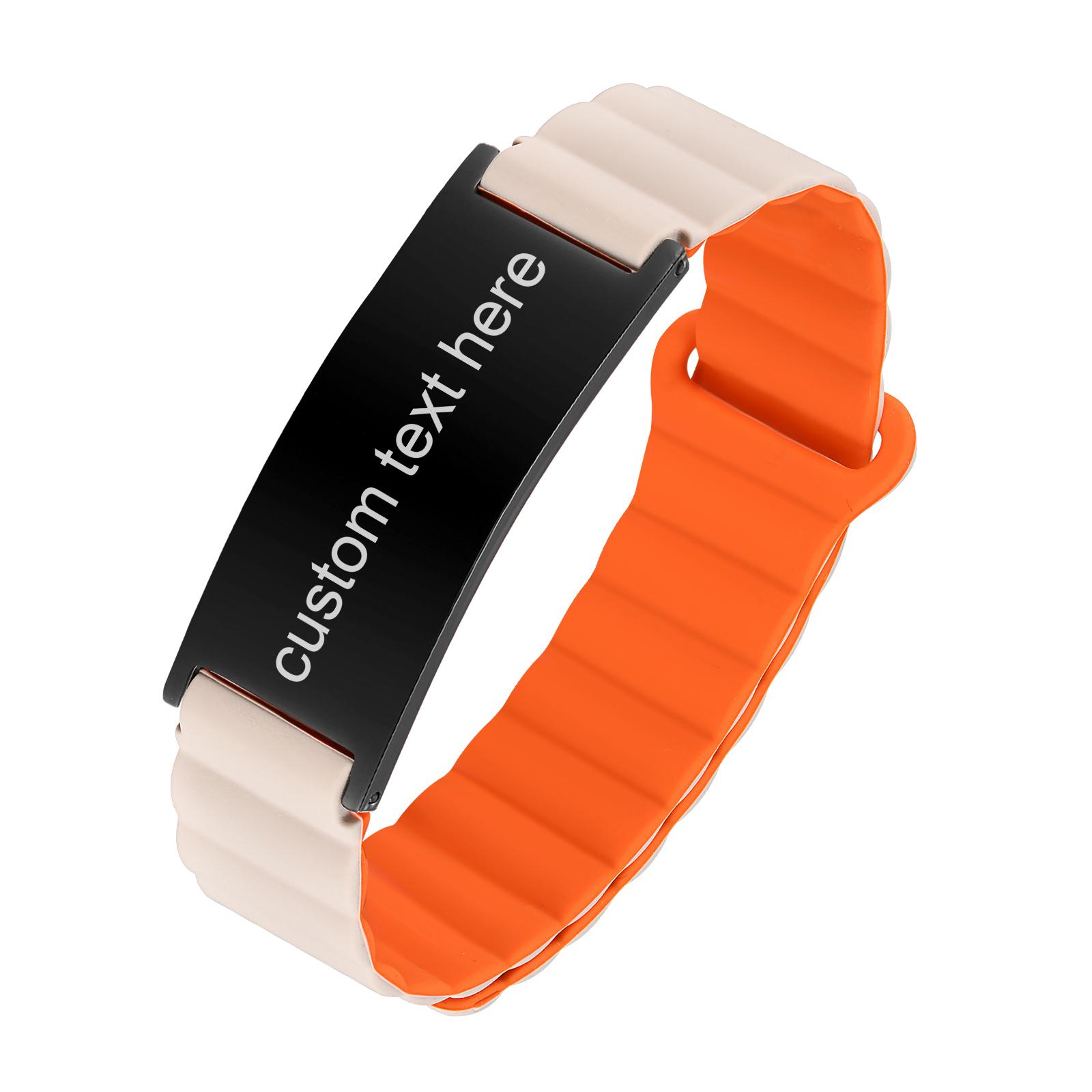 

Free Custom Name Date ID Magnetic Bracelet for Women,Stainless Steel Silicone Bracelets,Personalized Jewelry Gifts