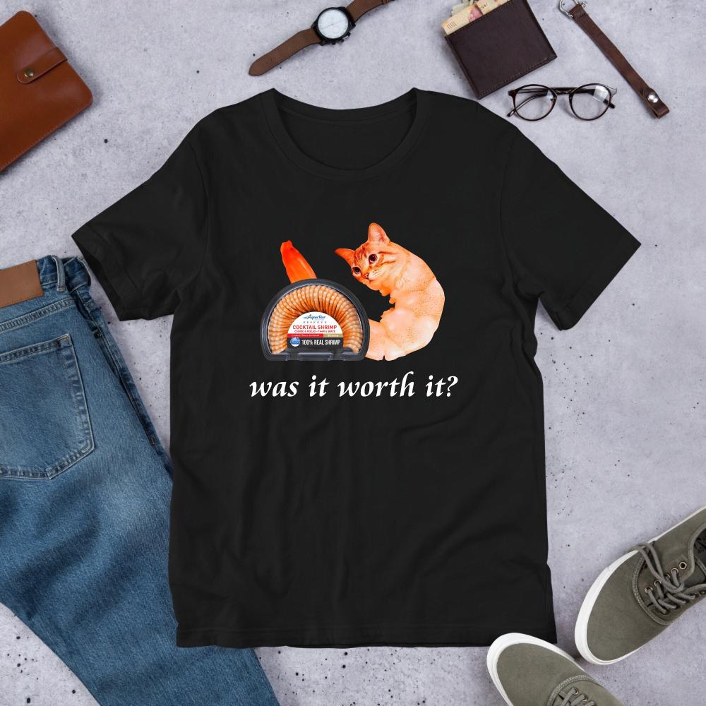 Is it worth it Shrimp Cat meme funny and satirical Tshirt unisex cotton streetwear top  aesthetic clothes M