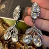Silver Needle Diamond Leaf Drop Earrings - Vintage Style High-End Studs