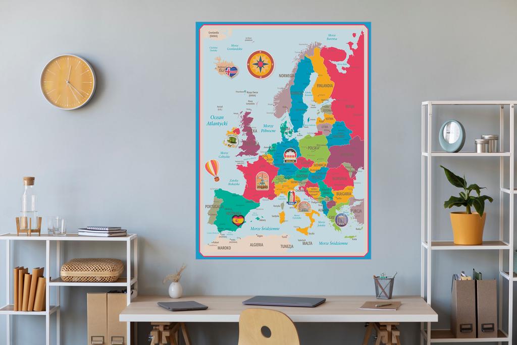 Tablica Magnetyczna samoprzylepna kolorowa Mapa Europy na magnesy XXL