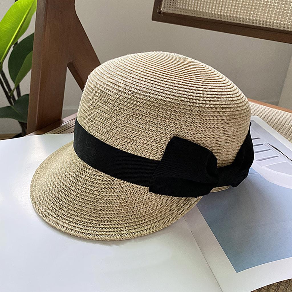 Handgefertigter Strohhut Eleganter geflochtener Gürtel Verzierter Sonnenhut für Frauen Party Britischer Strandhut Stroh Damen Strickstrohhut