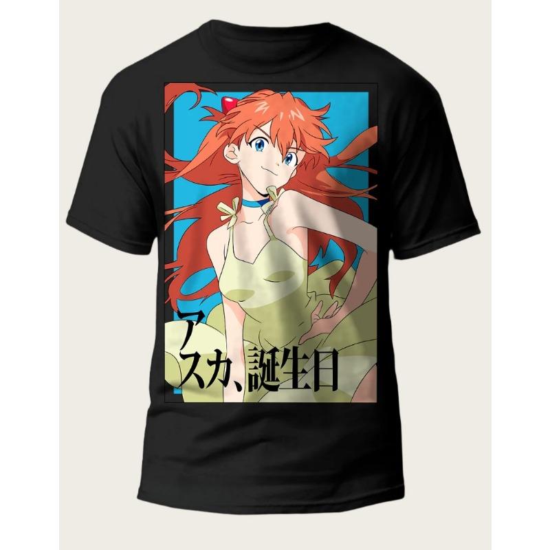 New Century Evangelion Classic Asuka Print Y2K Summer New Style Unisex Casual and Fashionable Tshirt