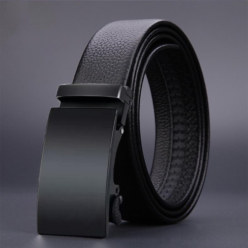 Men’s Automatic Buckle Leather Belt with Customizable Logo - Perfect for Business and Casual Wear