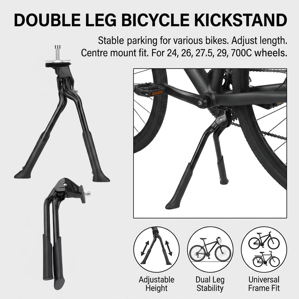 Adjustable Bike Kickstand Center Mount Bicycle Stand Dual Foldable Double Leg Length for 24"-29" Bicycle Kickstand