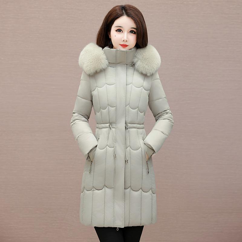 Zahraniční obchod zimní bavlněná dámská nová středně dlouhá korejská verze pas zateplená bavlněná bunda nový bavlněný kabát velký kožešinový límec