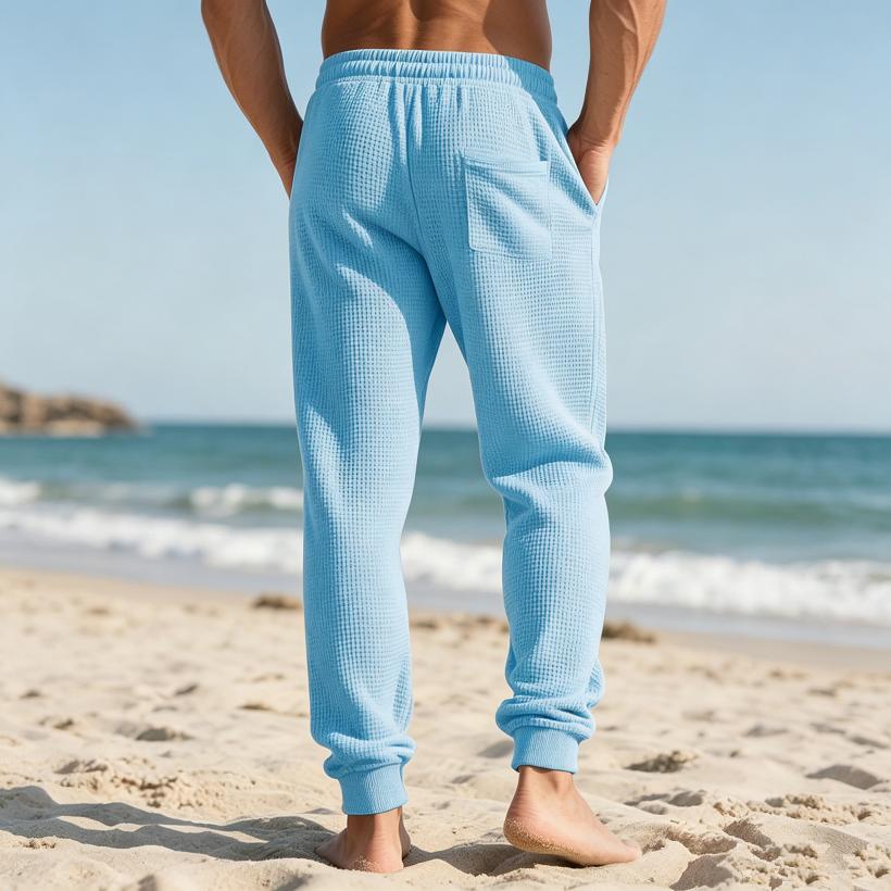 Pantaloni Jogger da Uomo a Nido d'Ape Coulisse Vita Elastica Polsini a Costine Casual Loungewear Aderenti Pantaloni da Tuta