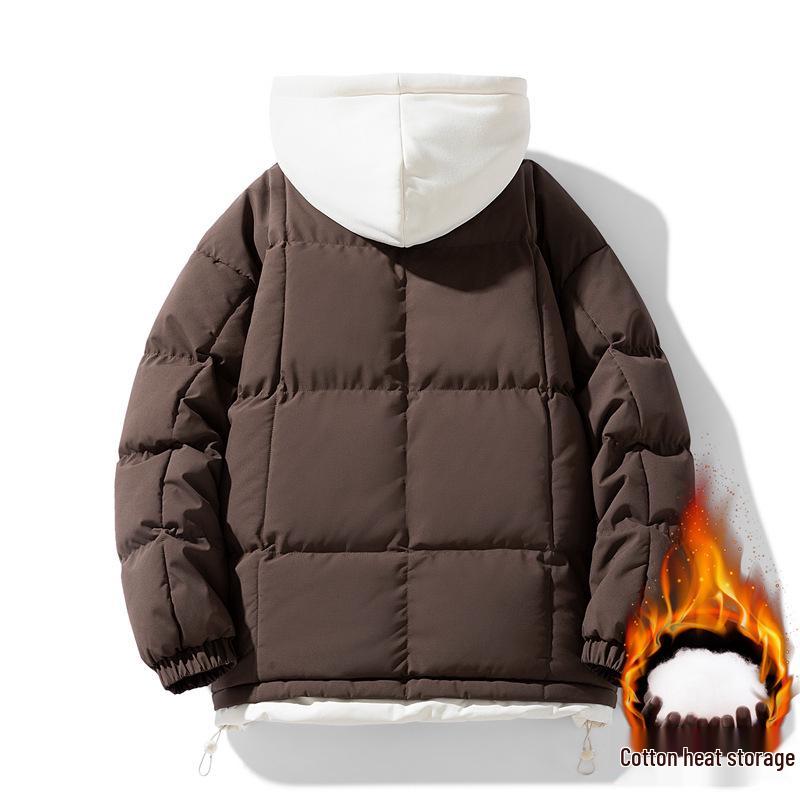 Men's Faux Two-Piece Hooded Cotton Jacket - Thick, Loose Winter Jacket for Men and Women