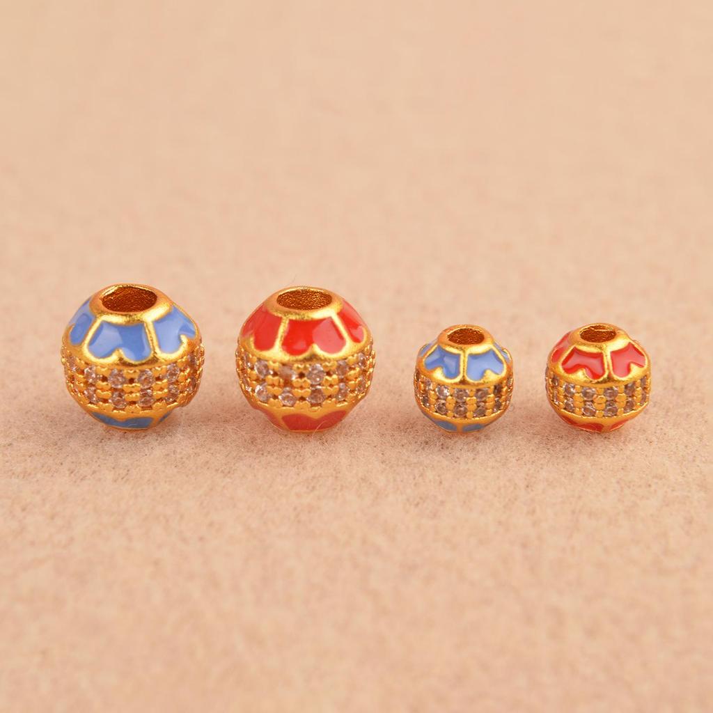 Perles Fleur Trèfle à Quatre Feuilles Or Sable Émaillé avec Incrustation de Zircon pour Bijoux DIY