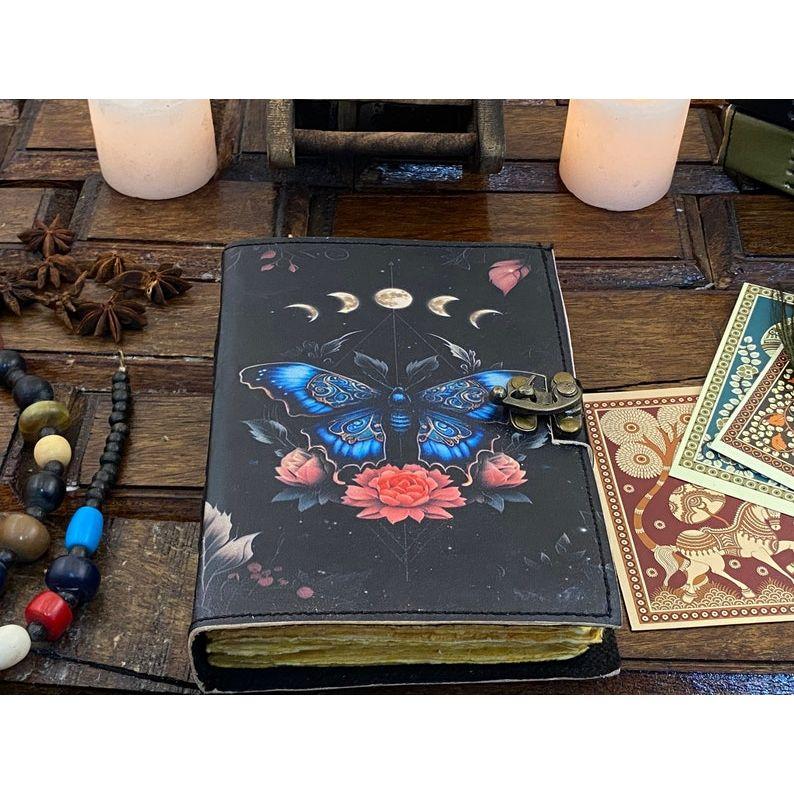 Blank Spell Book of Shadows Luna Moth Journal Witchcraft Supplies and Butterfly Print Journal Handmade Deckle Edge Paper Gifts for Men Women