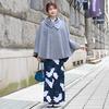Brilliant Piece Kimono Coat, Shawl Collar Poncho Cape, Winter Herringbone Kimono Coat, Cold Weather Haori, Gray