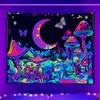 1pc UV reactive mushroom tapestry, plant flower starry sky tapestry, moon phase butterfly neon light effect tapestry