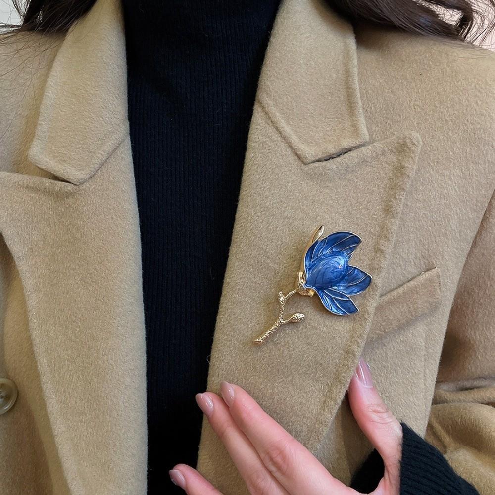 Tulip Glaze Luxury Badge Pin Zinc Zinc Alloy Banquet Clothes Metal Pin Magnolia Flower Brooch  Girls