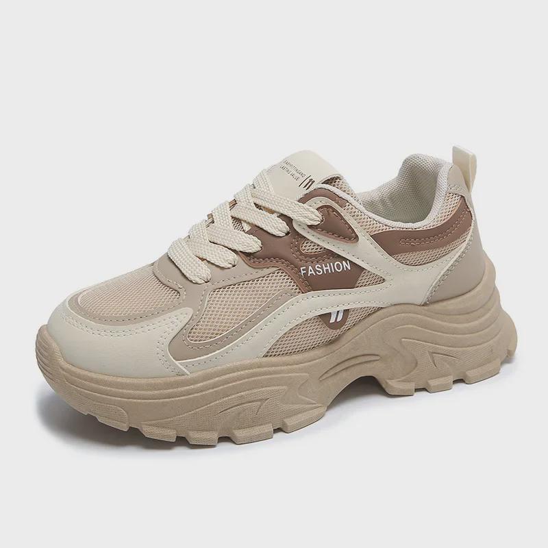Women's 2024 Autumn Korean Style Thick-Soled Breathable Mesh Sneakers 