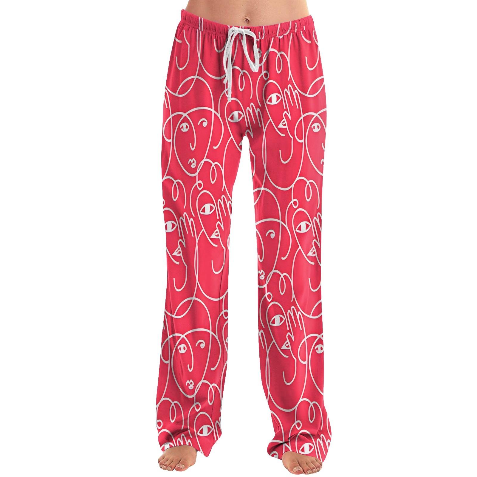 

Женские пижамные штаны, одежда для сна, повседневные брюки с эластичной резинкой на талии, удобные прямые свободные брюки для йоги L горячий розовый