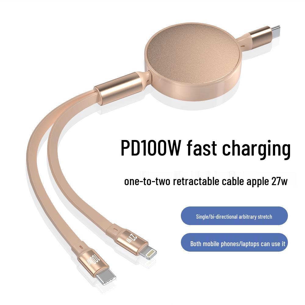 100W Retractable Three-in-One Super Fast Charging Cable with Custom Print Logo
