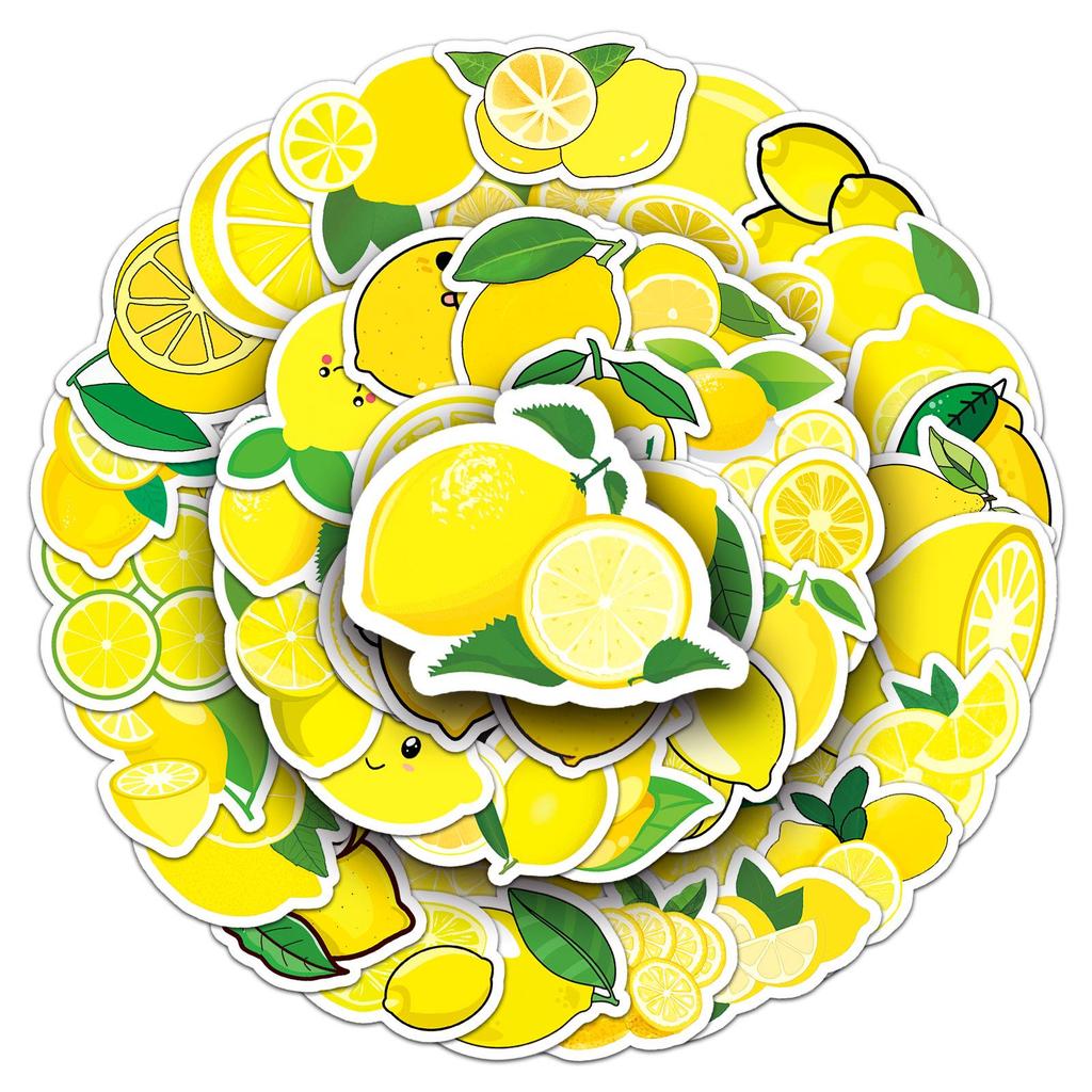 50pcs Children's Lemon Graffiti Cartoon Fruit DIY Stickers for Phone Cases & Luggage - Waterproof