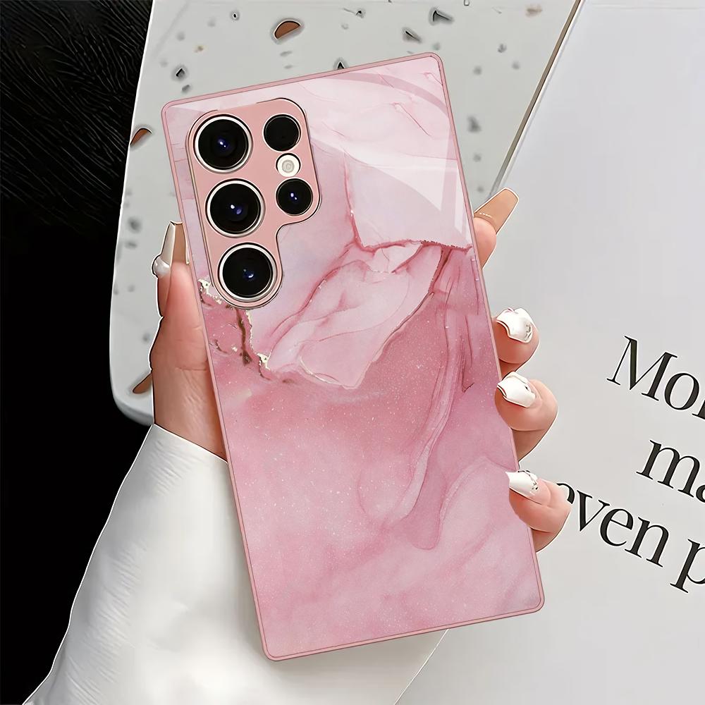 Pink Textured Metallic Paint Glass Phone Case Suitable for Samsung Galaxy S26 S25 S24 S23 S22 S21 S20 FE/Ultra/Plus Anti Drop