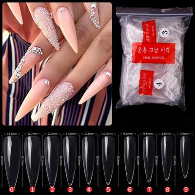500 szt. Pełna pokrywa Stiletto Trumna Fałszywe tipsy Fałszywe paznokcie Przedłużanie paznokci Akcesoria do manicure